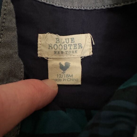 Blue Rooster/Pink Chicken EUC Navy/Green Plaid Button-Down * - Picture 2 of 3